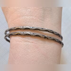 Wavy Silver Tone Bangle Bracelet Set Of 2 - Women Jewelry